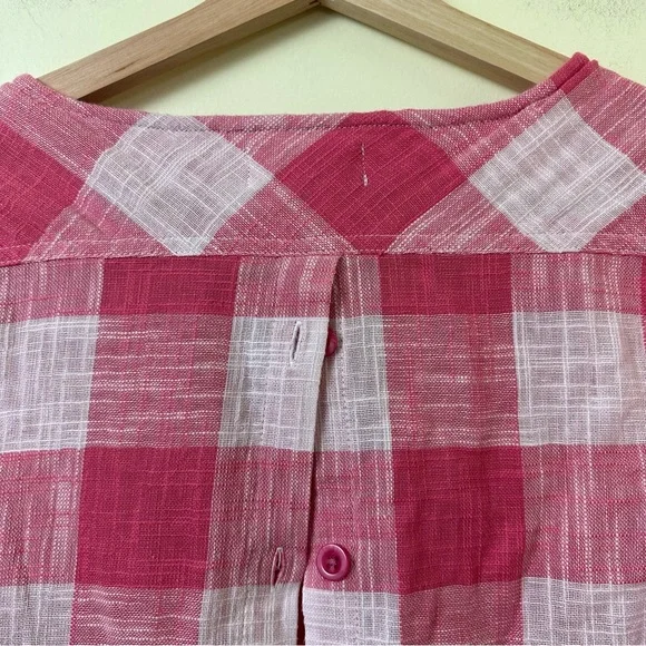 ANTHRO Cloth & Stone Pink Plaid Linen Blend Button Back Blouse SZ Small - Picture 7 of 9